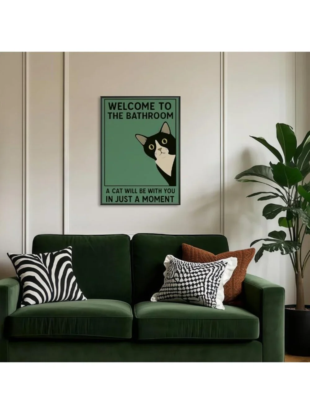 Funny Cat Bathroom Wall Art - Tuxedo Cat Canvas Decor for Toilet & Restroom